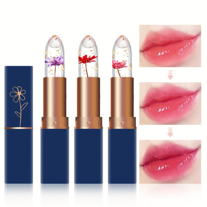 Flower Color Changing Lip Balm Set 6 Pcs - pH Reactive Tint Turns Pink, 6 Flavors, Moisturizing Transparent Lipstick, Cute Floral Design, Gift-Ready Beauty Makeup for Women & Girls