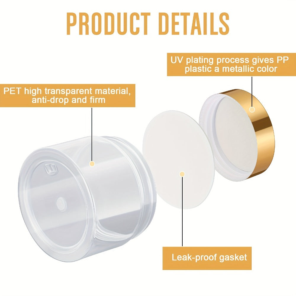 100pcs Plastic Jars with Lids Small Containers Lids Wide Mouth Small Plastic Containers for Lotion Cream Rhinestones Body Butters Travel Storage(2oz, Clear with Golden Lid)