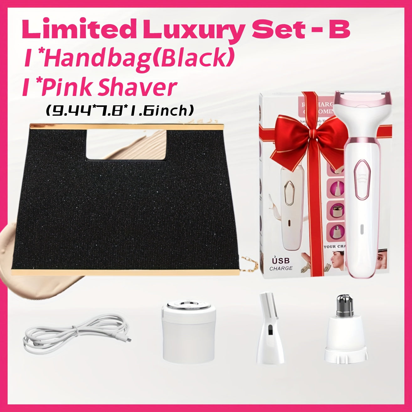 Electric Razor for Women 4-in-1 Rechargeable Painless Grooming Kit Face Nose Legs Underarm Bikini Trimmer Wet Dry Portable Shaver Luxury Set