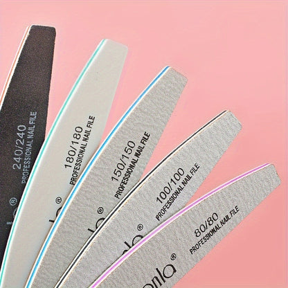 Nail Files & Sanding Strips Set — Half Moon Professional Rolled Nail File, Gray Sanding Bands for Shaping & Buffing | 5 or 10 Pcs with OPP Bag