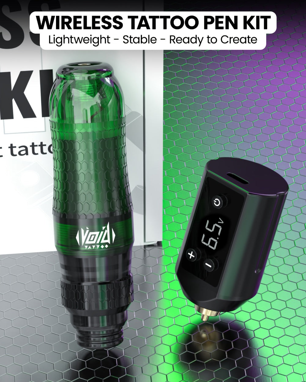 VOID Wireless Tattoo Kit 1200Mah - Non-Slip Dual-Color Grip Pen Set, Comes with 10 Cartridges And 5 Ink Shades, Ideal for Novices, Kick Off The New Year with Artistic Expression