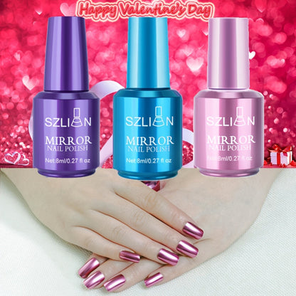 Mirror Nail Polish Set – 3 Colors Metallic Chrome Reflective Finish | Acrylic Nail Art Polish for Salon & Home Manicure | Party, Holiday & Valentine's Day Gift for Women