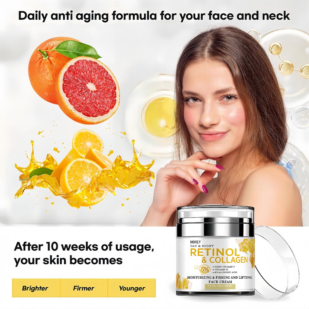 50g Retinol and Hyaluronic Acid Cream, Skincare Facial Moisturizer, Smoothes Fine Lines, Firms Skin Care for Neck, Instant Lift and Brightening, Day and Night Daily Moisturizer, Suitable for Dry, Rough Skin, Youthful Radiance