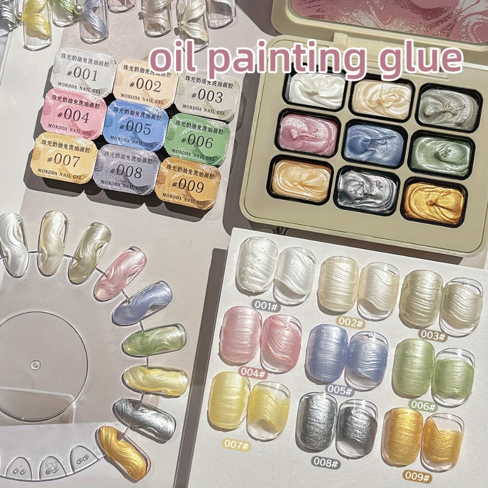 MORDDA Nine Grid Pearl Cream Oil Painting Gel - A Nail Gel Featuring a Spiral Design Ideal for Shell-Shaped Nails, Showcasing a Pearlescent Shimmer And a Mother-Of-Pearl Texture, Perfect for Salon Nail Art And Projects