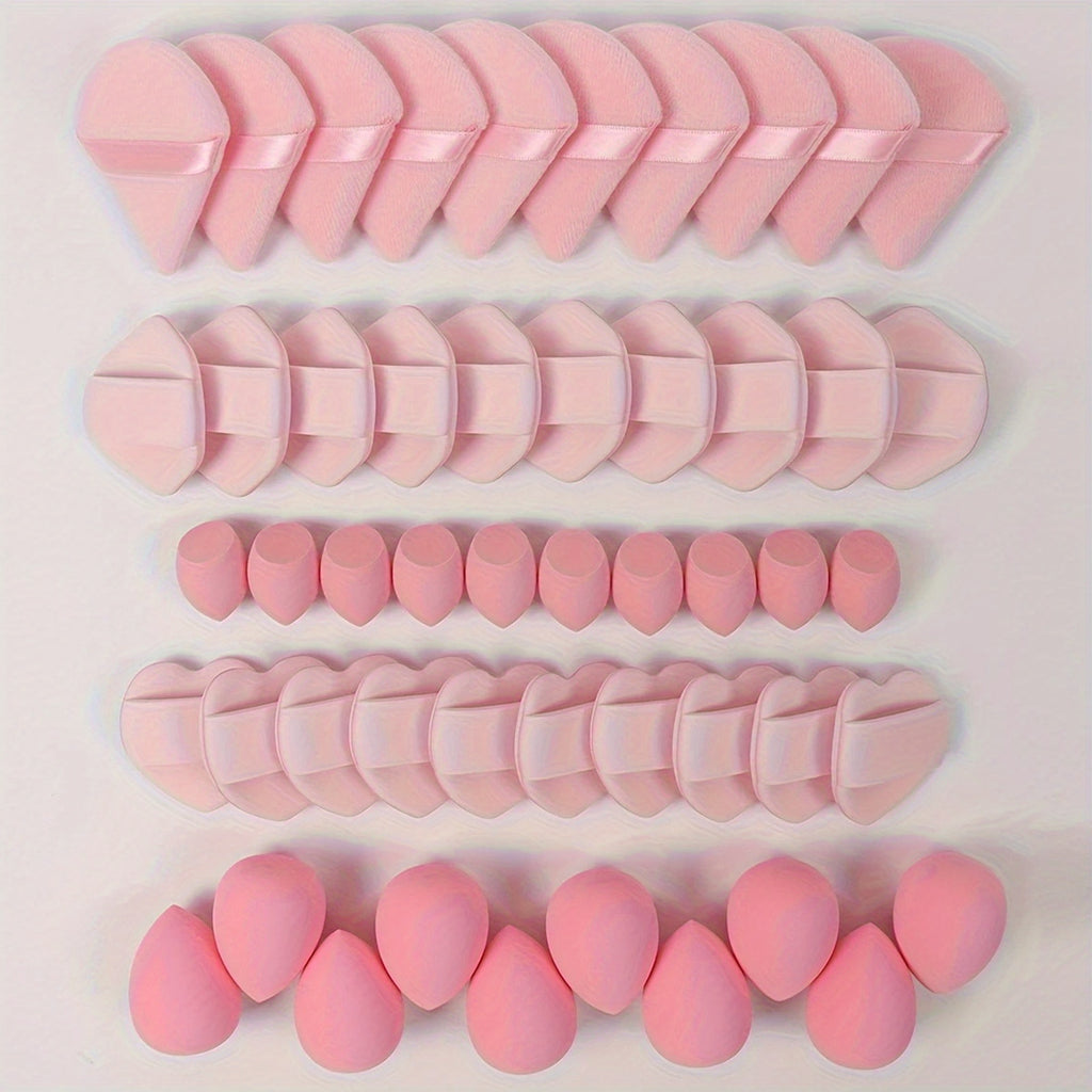 50pcs Makeup Set: 10, 20 Cushion Compacts, 10 Mini/blending Sponges. Ultra-soft Velvet with Eye-contour Design. Latex-free Cushion Puffs for Liquid Foundation/concealer. Dual Wet-dry Use. Universal Shade Fits All Light Beige Tones.