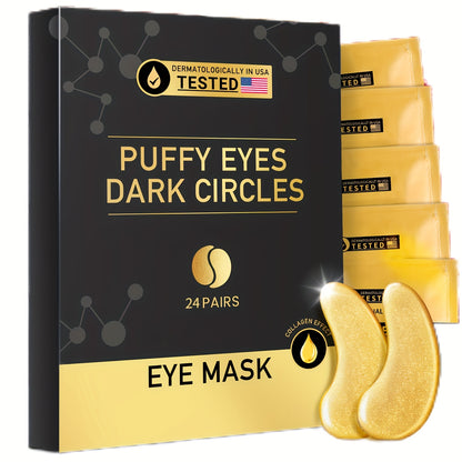 Gold Eye Mask Patches 24 Pairs Collagen Hyaluronic Acid Glycerin Moisturizing Under Eye Patches Refreshing Eye Care Gift Set Wedding Valentine's Day Must-Have
