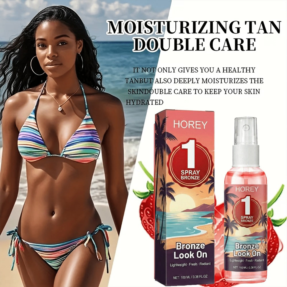 Self Tanning Spray Strawberry Scent 100ml Progressive Gradual Tan 2-in-1 Moisturizing Sunless Tanner for Light Skin Natural Wheat Complexion Summer Glow Portable Easy Absorption 3.38oz