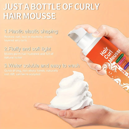 Hair Curl Mousse 7-in-1 Natural Oil Blend Long-Lasting Hold - Deep Moisturizing Smoothing Curl Defining Foam Rosemary Castor Coconut Oil Wavy Curly Hair Women Men 6.76oz