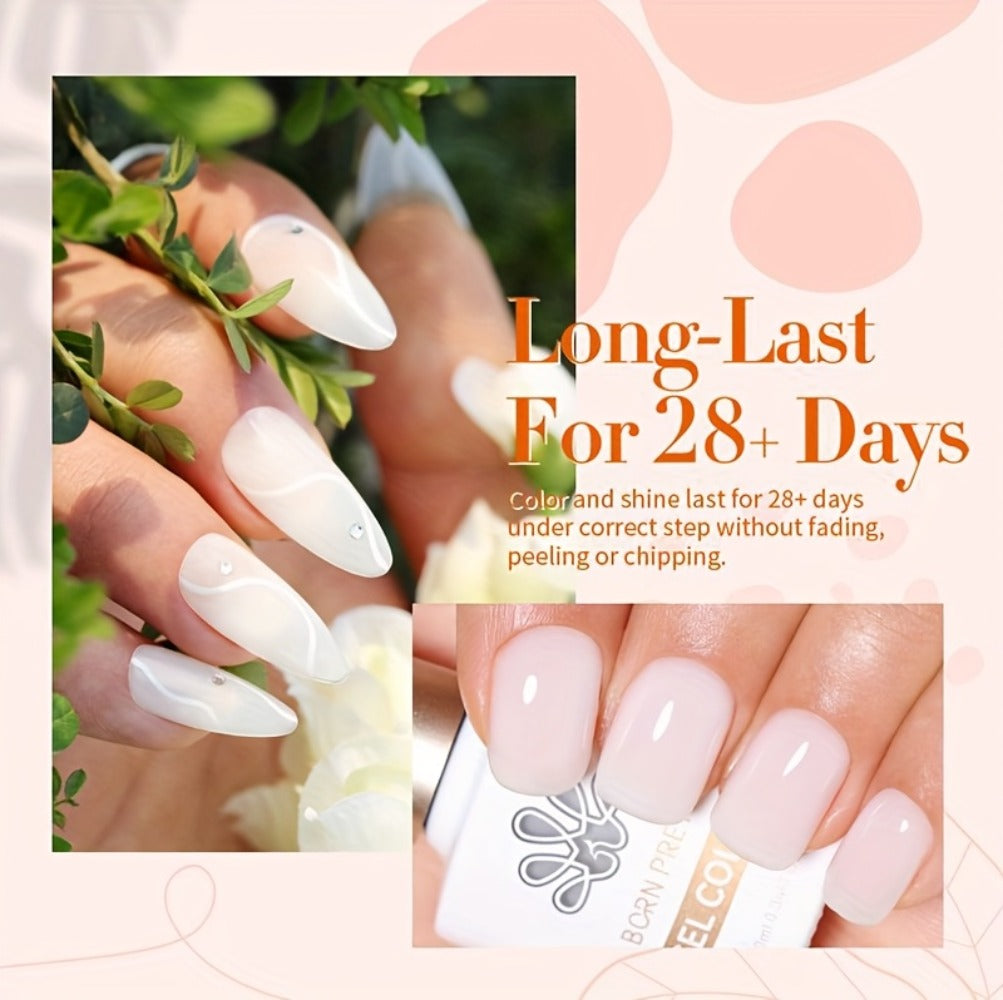 BORN PRETTY Milky White Jelly Nude Gel Nail Polish 0.34oz White Translucent Soak Off Gel Vernis Semi Permanent Need Light