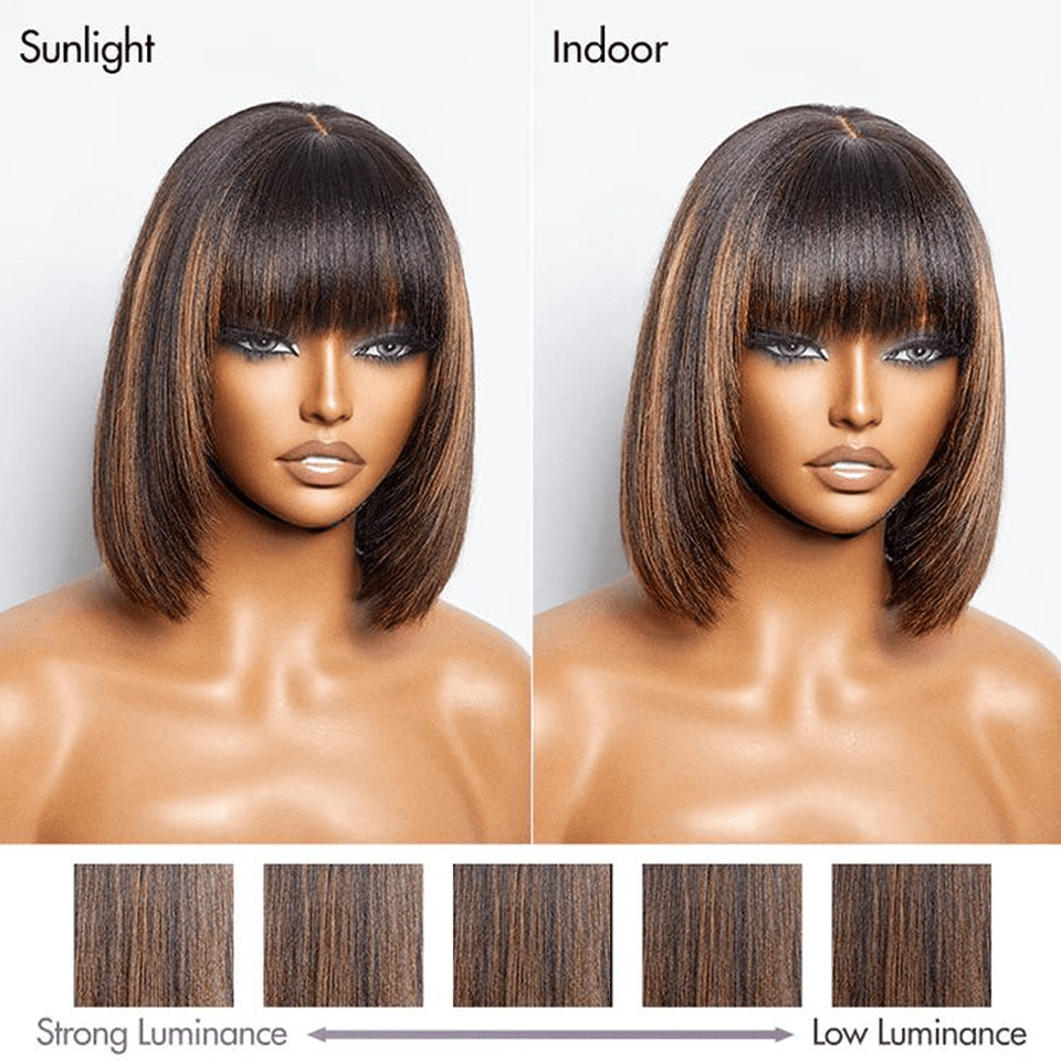 Easy-To-Wear Brazilian Human Hair Wig with a Short Blonde Bob Style, Featuring a 3X1 Lace Design And Bangs, in a Straight Cut with Color 1B/30