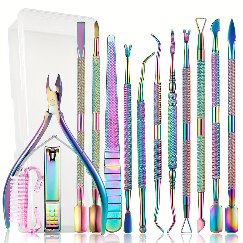 15pcs(Box Included) Professional Stainless Steel for nail Care -cuticle Nippers- Cuticle Pusher, for nail File, Gel Polish Remover, And Manicure Pedicure Tools For Nail Technicians- for nail Tech Must Haves