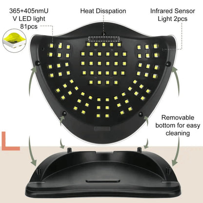 380W LED Nail Lamp Auto Sensor LCD Timer 4 Timing Modes 81 LED Beads Fast Gel Curing USB Powered One-Touch Button Low Heat Mode Home Salon Manicure Pedicure All Gel Polish