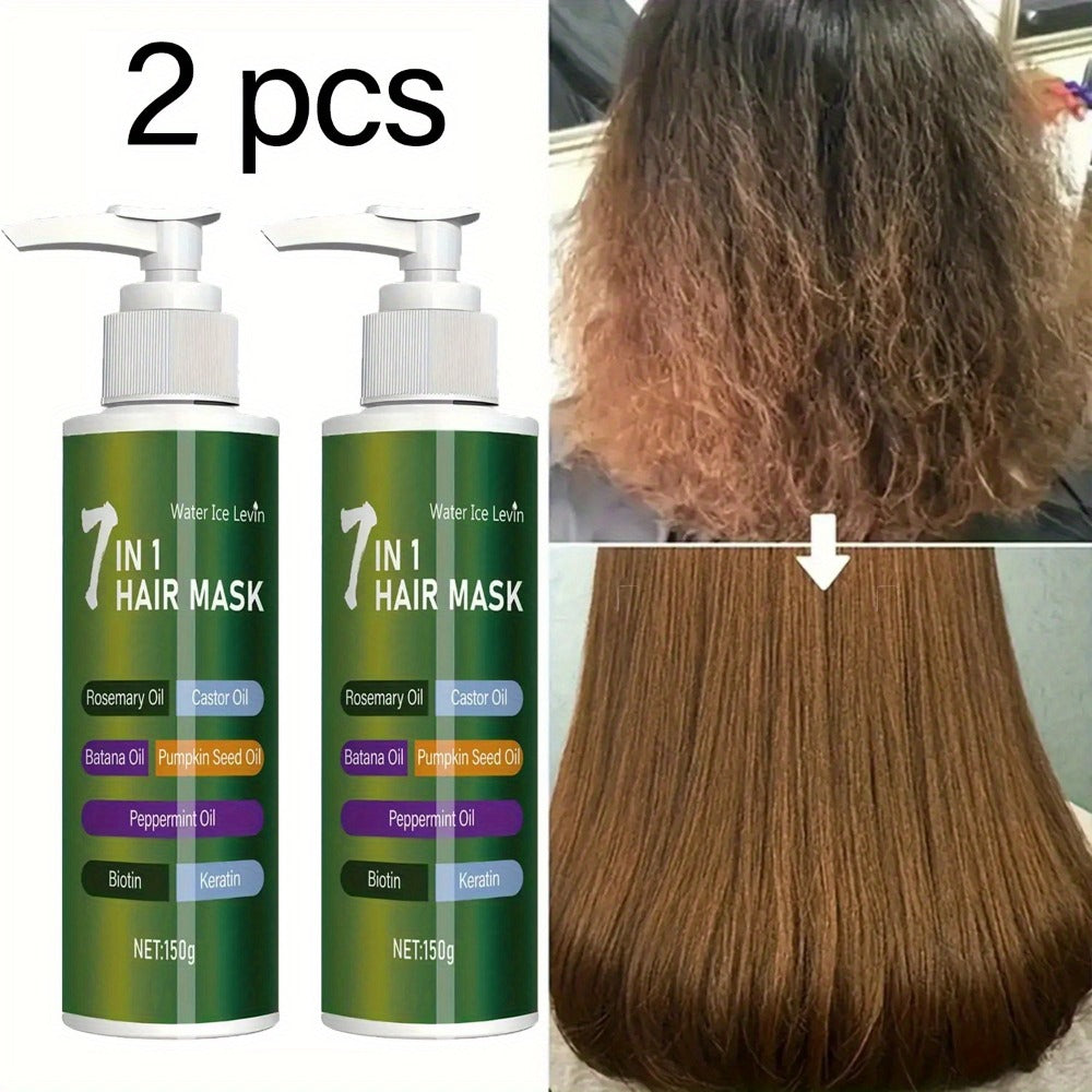 150G/5.291Oz, Water Ice Levin 7-In-1 Deep Conditioning Hair Mask Prevents Breakage Softens Dry Hair Enriched with Rosemary Oil Castor Oil Banta Oil Pumpkin Seed Oil And Biotin Keratin