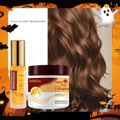 Hair Mask with Argan Oil Set — Collagen & Keratin Deep Conditioning Treatment, Repairs Damaged Dry Hair, Restores Shine & Strength, Maca Collagen Essence, 500ml + Essential Oil, Gift for Women