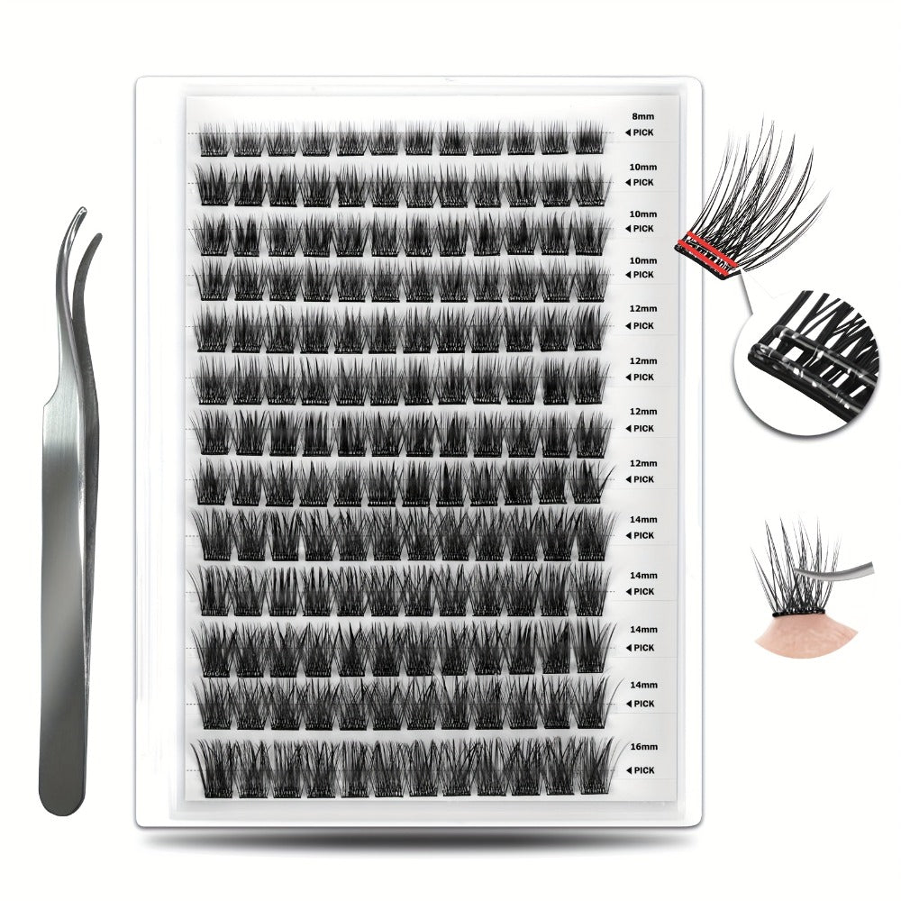 Self Adhesive Eyelashes, 156pcs Self Adhesive Eyelash Clusters, No Glue Needed, Invisible 2-Strip Tape - Longer Lasting, No Sticky Residue Pre Glued Eyelashes (Volume-Mixed)