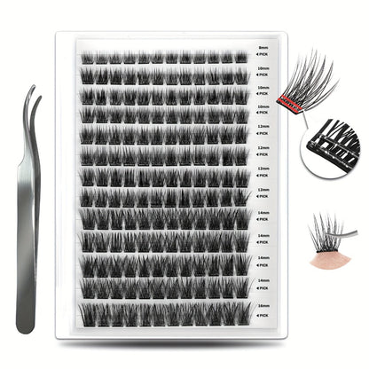 Pre-Glued Eyelash Clusters 156 Pcs — Invisible 2-Strip Tape Self Adhesive Lashes, No Glue Needed No Sticky Residue, Volume Mixed Longer-Lasting DIY Cluster Lash Extensions for Women