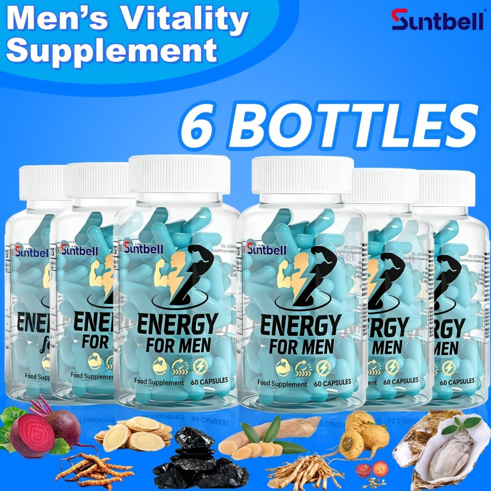 Energy Supplement for Men, with Horny Goat, Tongkat Ali, Maca, L-Citrulline, Support Hormone, Provide Energy, Men's Health Capsules, Gift for Lover, 60 Capsules