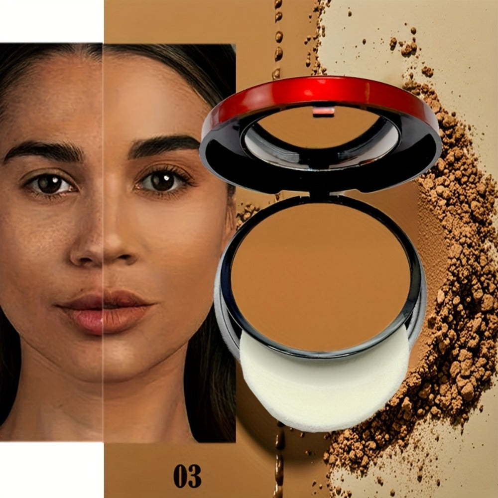 Contour & Foundation Powder Palette 6 Shades Matte Full Coverage Oil Control Waterproof Blush Bronzer Highlighter with Blending Puff Light to Dark Natural Finish