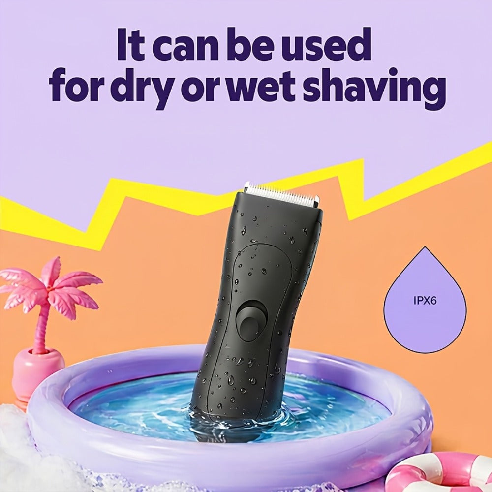 Body Hair Trimmer for Men IPX6 Waterproof Electric Groin Trimmer with Replaceable Ceramic Blade - Full Body Groomer for Chest Underarm Back Hair Shaver Grooming Kit Black Purple