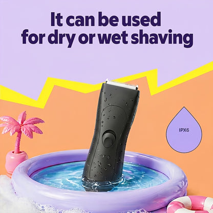 Body Hair Trimmer for Men IPX6 Waterproof Electric Groin Trimmer with Replaceable Ceramic Blade - Full Body Groomer for Chest Underarm Back Hair Shaver Grooming Kit Black Purple