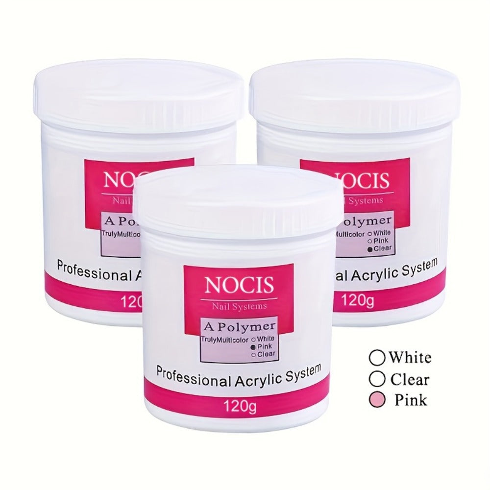 NOCIS 120G Acrylic Nail Powder - 120G in White/Pinkish/Clear for Durable Extensions And Carving, Easy-to-Use Set