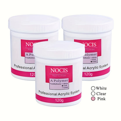 Acrylic Nail Powder 120g White Pink Clear Crystal for Nail Extensions Carving 3D Nail Art Durable Easy to Use Professional Salon Home Kit