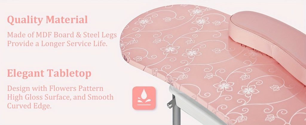Foldable Nail Table for Manicures, Featuring a Drawer, LED Lamp, Four Lockable Wheels, And a Carrying Bag, Designed for with a Wrist Cushion