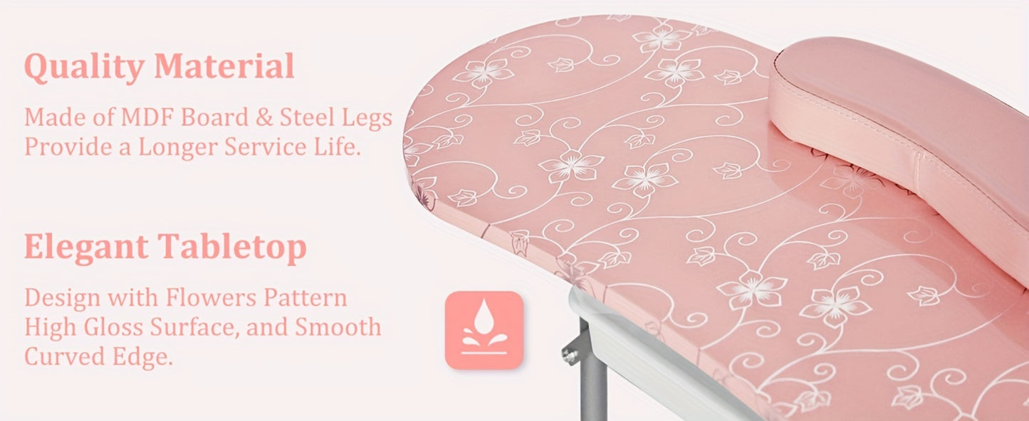 Foldable Nail Table with LED Lamp Drawer Lockable Wheels Wrist Cushion and Carrying Bag Portable Manicure Table for Nail Salon Technician Home Studio