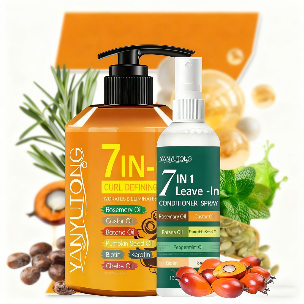 [2-Pack]Upgraded 7-in-1 Hair Styling Cream 9.47oz + 7-in-1 Fragrance Leave-in Hair Spray 3.38oz - with Rosemary/Castor/Batana/Pumpkin Seed Oils, No-rinse Anti-frizz for Lasting Moisture, Voluminous Curls & All Hair Types (Long-lasting Scent)