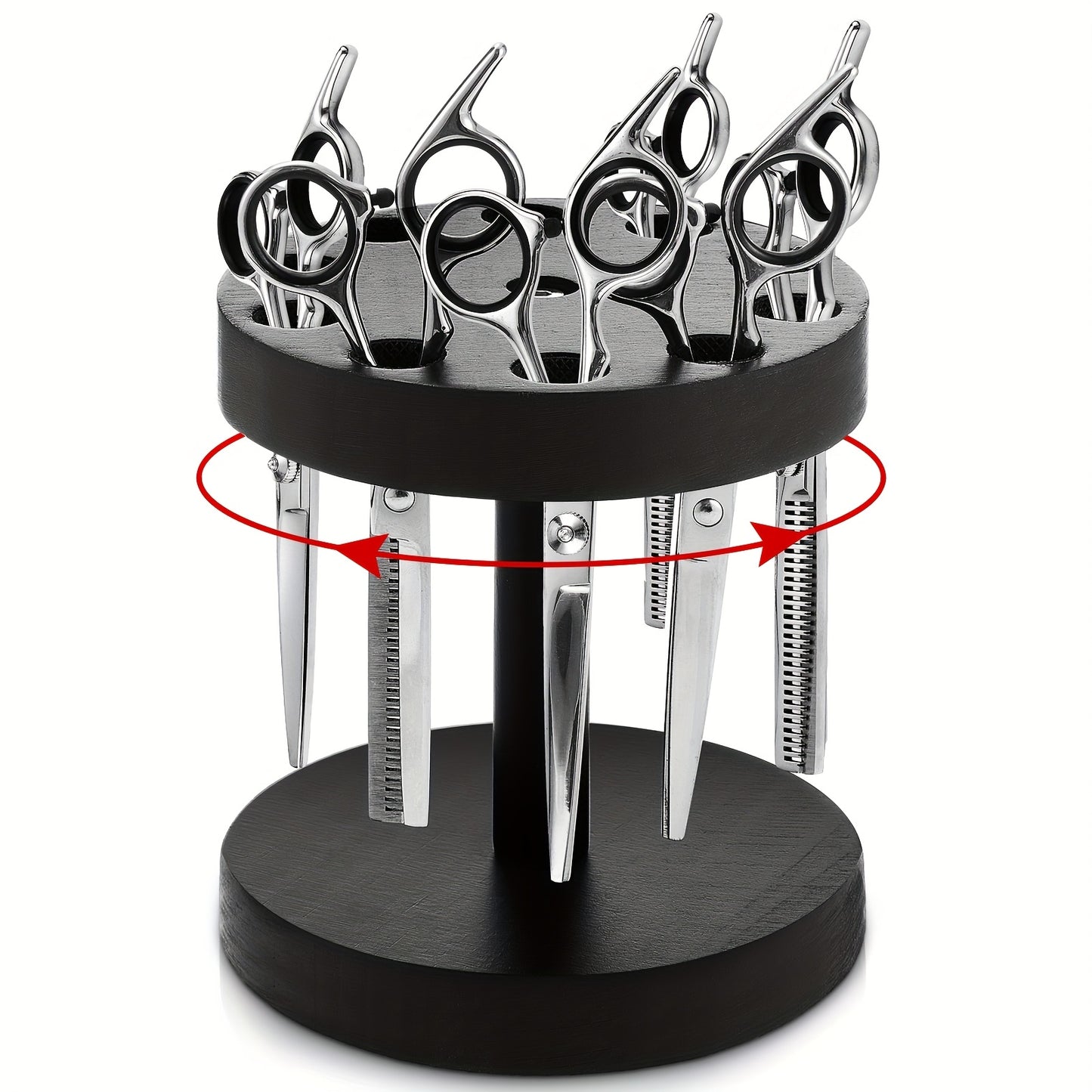 Scissor Holder Rotating 360° Barber Shears Stand - Wooden Salon Hair Stylist Organizer with 10 Holes 0.71'' Diameter, Barbershop Grooming Tool Storage Container