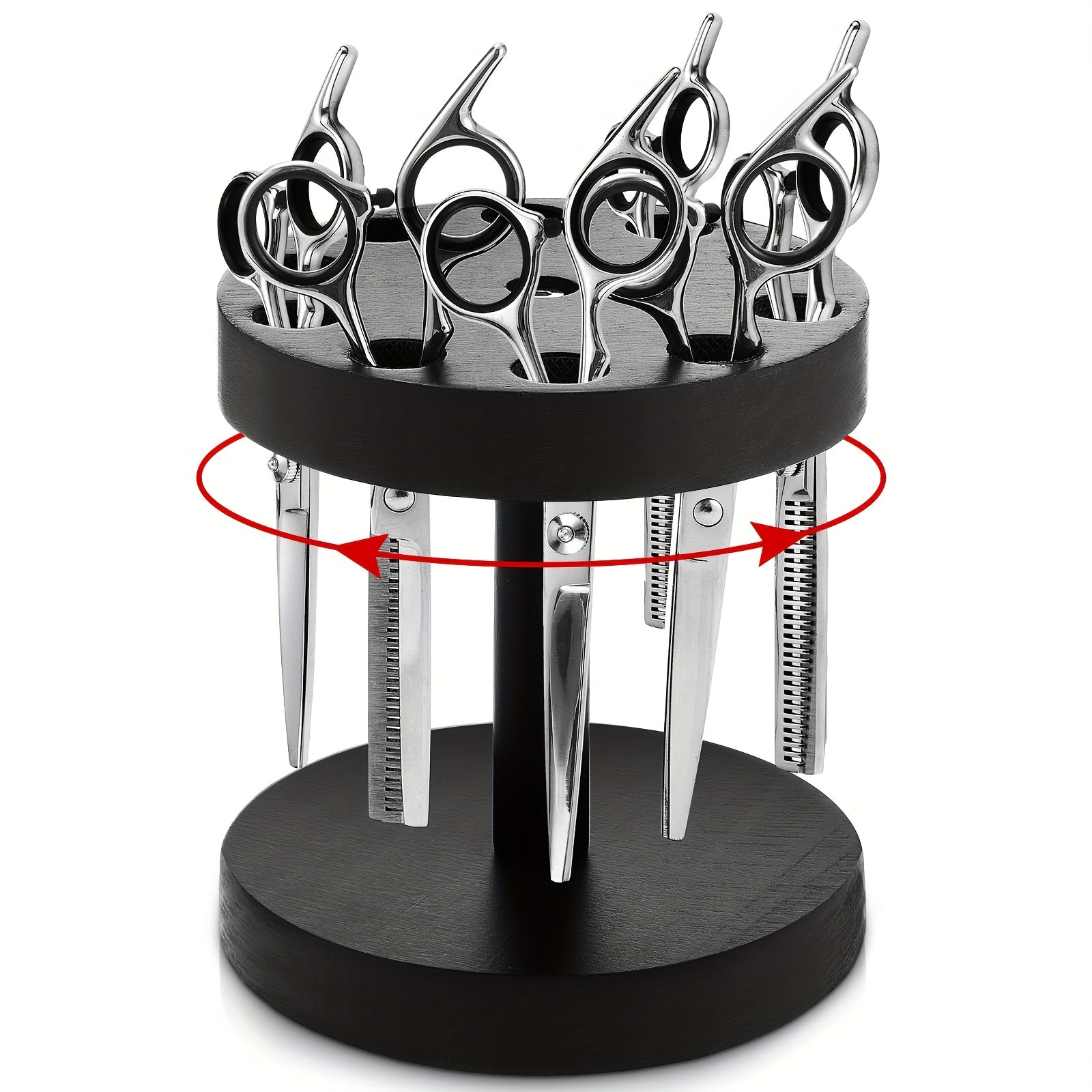 360 Degree Rotating Scissor Holder with 10 Diameter 0.71'' Hole Wooden Barber Shears Holder Salon Hair Stylist Container Stand for Barbershop Grooming Tool Storage