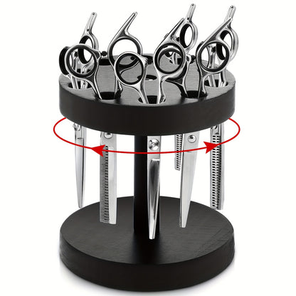 360° Rotating Scissor Holder Wooden Barber Shears Stand – 10-Slot Salon Hair Stylist Tool Organizer with 0.71" Holes for Barbershop & Grooming Storage
