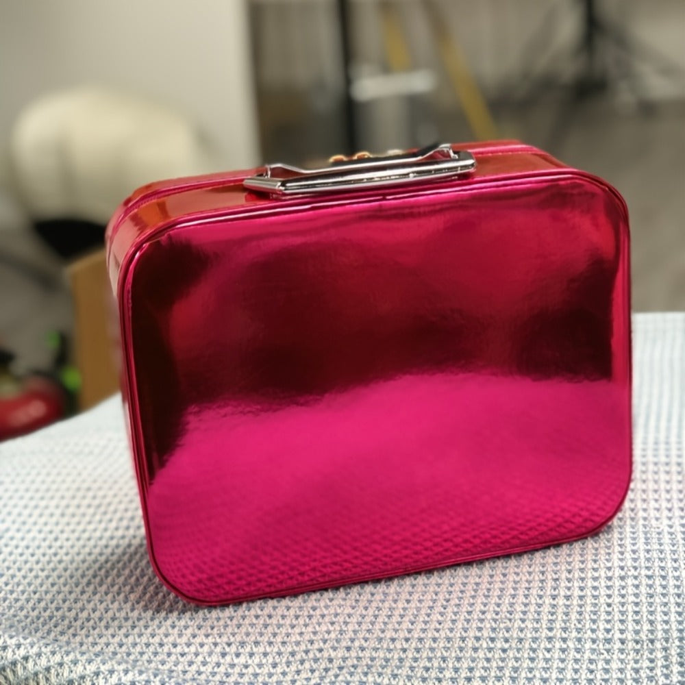 1pc Luxury Hard Shell Makeup Travel Case - Large Capacity Flat-Lay Organizer - Portable Glitter Storage Box for Women, Fits Inside Suitcase, Flash, Storage Bag