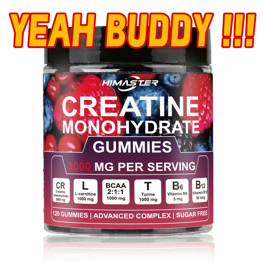 [Yeah Buddy] 8000mg Creatine Monohydrate Blueberry Gummies | with L-Taurine, with BCAA, Vitamin B6 & B12, for Men & Women, 120 Count
