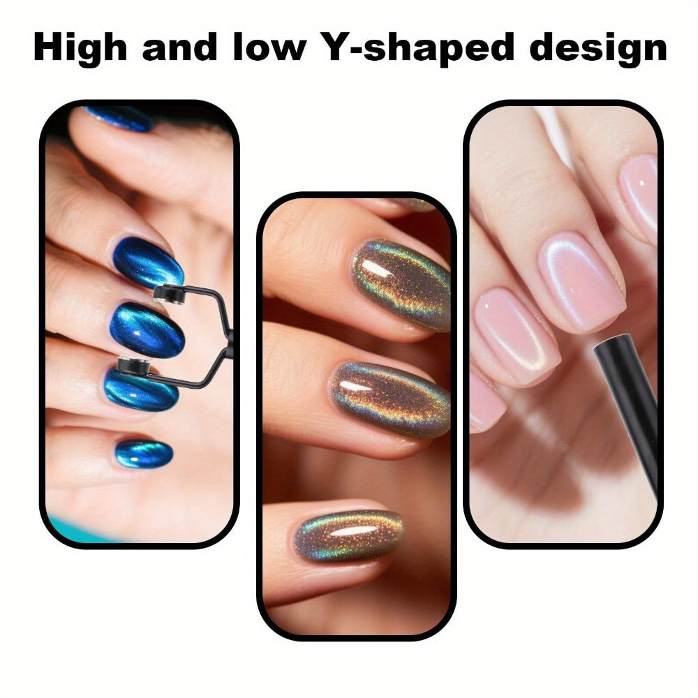 4in 1 Cat Eye Magnet for Nails, Y-Shaped Double Head Cat Eye Gel Nail Polish Magnet, Portable Professional Nail Magnet Stick with Heart Shaped Cat Eye Magnet Tool for Cat Eye Gel Nail Polish, Suitable for Personal DIY, Nail Studio or Nail