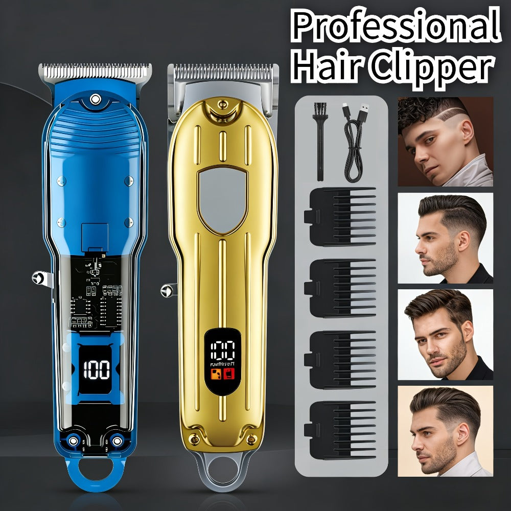 Men's Electric Professional Hair Clipper, Cordless Design, USB Charging, with Limited Comb, Easy to Operate, Suitable for Shaving, Trimming, Household Hair Cutting Tools, Ergonomic Design, Ideal Gift for Men, Father's Day Gift, Festive Gift