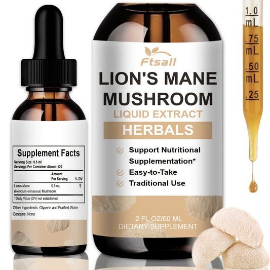 Ftsall 1/2/3 Packs Lions Mane Liquid Drops Supplement - 2FL OZ | Natural Herbal Brain Support for Focus, Memory | Lions Mane Mushroom for Women And Men