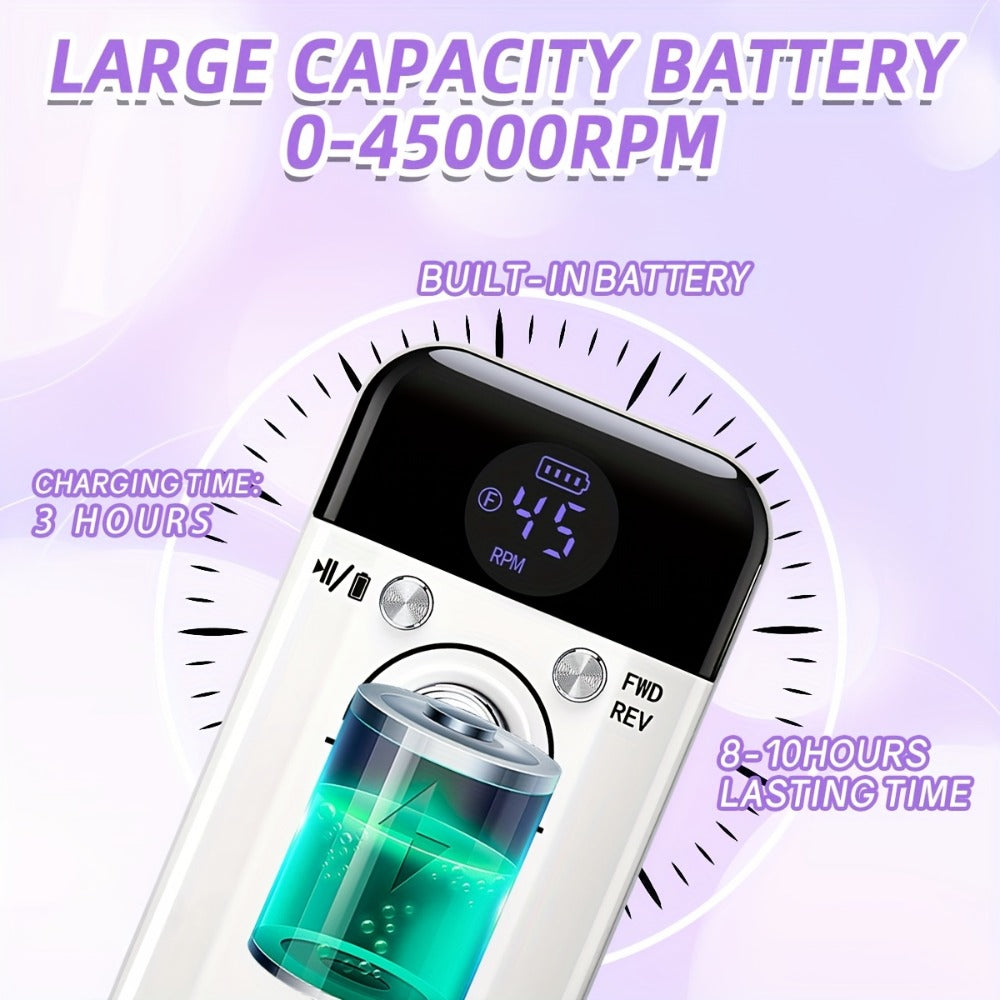 45, 000 RPM Electric Nail Drill Machine for Manicures Featuring an LCD Display, Rechargeable And, Designed for Gel Nails