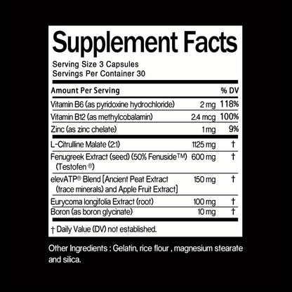 Testosterone Support Supplement Capsules — L-Citrulline, Fenugreek & Vitamin B6 | Natural Formula for Muscle Health, Energy & Male Vitality | Total-T Formula | 90 Capsules