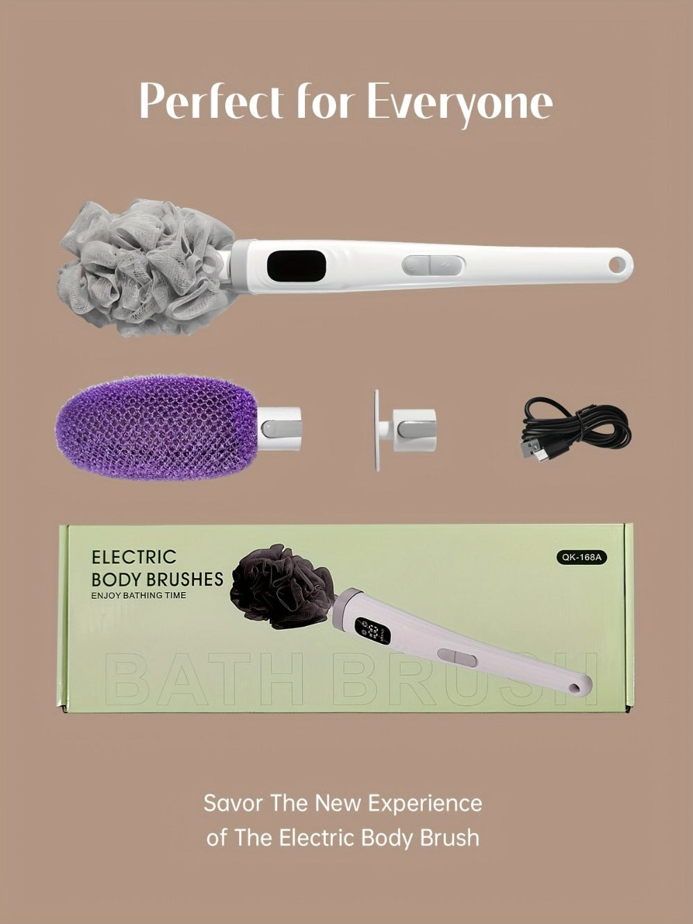 Electric Body Scrubber, African Bath Sponge Back Cleaner for Shower, Dual-Speed Bath Brush with 3 Replaceable Heads for Skin Cleansing, Exfoliation, And Massage