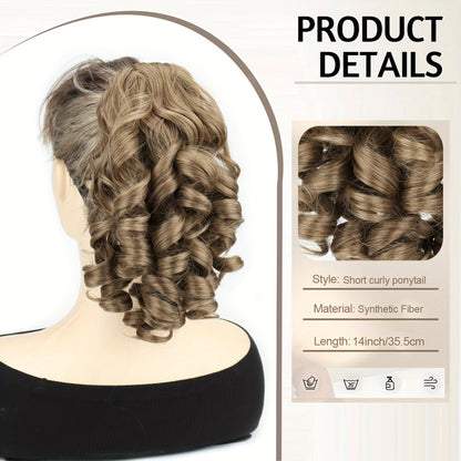 Clip In Ponytail Hair Extension Curly Wave Synthetic Hairpiece 14 Inch for Women No Glue Daily Wear Parties Weddings Multi Color