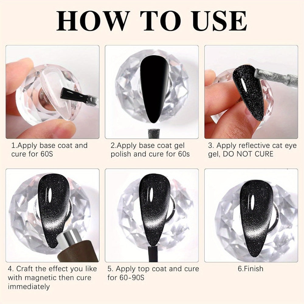 4in 1 Cat Eye Magnet for Nails, Y-Shaped Double Head Cat Eye Gel Nail Polish Magnet, Portable Professional Nail Magnet Stick with Heart Shaped Cat Eye Magnet Tool for Cat Eye Gel Nail Polish, Suitable for Personal DIY, Nail Studio or Nail