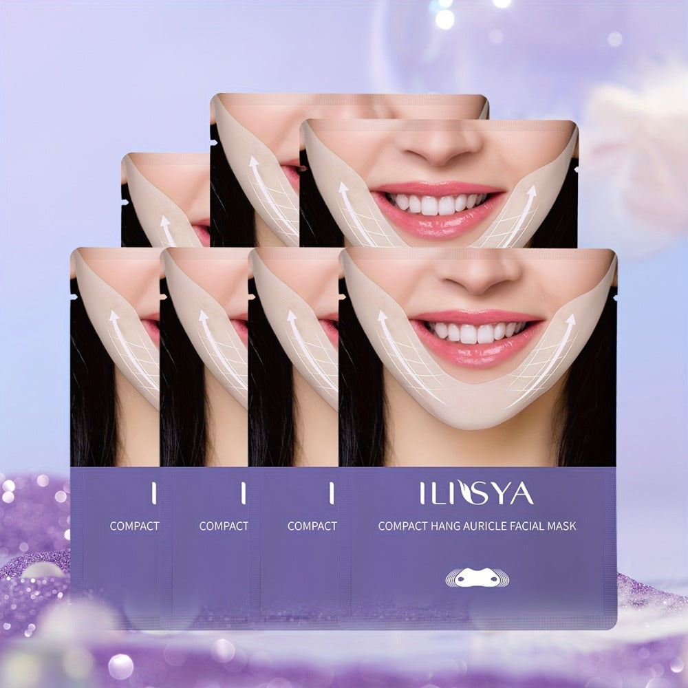 ILISYA V Shaped Double Chin Gel Mask 7pcs, V Line Chin Lifting Strap, Toning Hydrogel Collagen Face Mask with Hyaluronate And Coffee Extract, Firming Tightening Skin Chin Up Sculpting Tape, Neck Jawline Lift Belt
