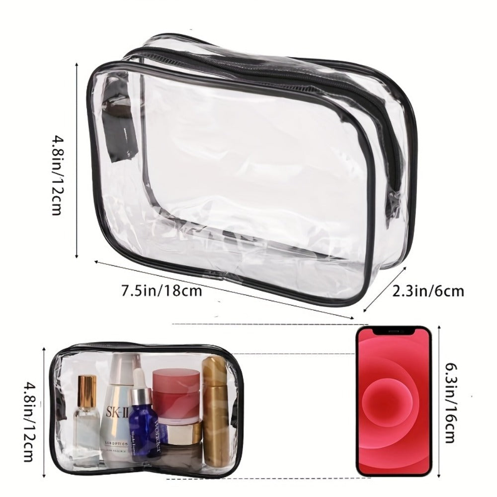 10 packs of PVC transparent makeup bags - Portable travel cosmetics finishing bag with reinforced zipper, fragrance-free, High Quality makeup bag set - Black