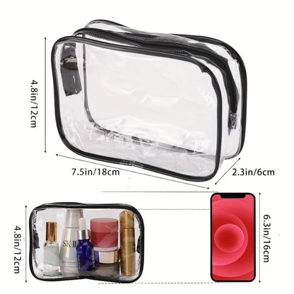 Clear PVC Makeup Bag Set 10 Pcs Transparent Cosmetic Bags with Reinforced Zipper Portable Travel Toiletry Organizer Waterproof See-Through Beauty Pouch Black