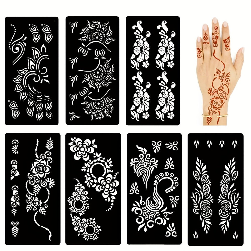 7 Tattoo Hollow Nail Flowers, Arm Stencil Stickers for Temporary Body Painting Art, Suitable for Festivals And Events, Easy-To-Apply Light Beige Decoration, Ideal Choice to Express Creativity