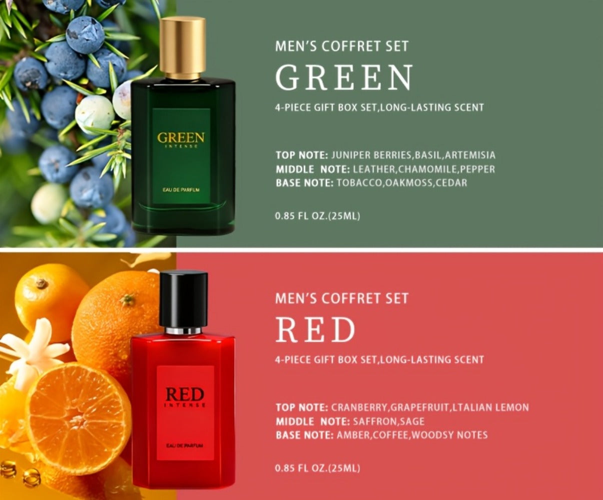 EDT Cologne Gift Set for Men 4 Piece Variety | 4 Different Scents Long Lasting Fragrance Mini Bottles 0.85oz Each | Holiday Birthday Dating Party Gift Box