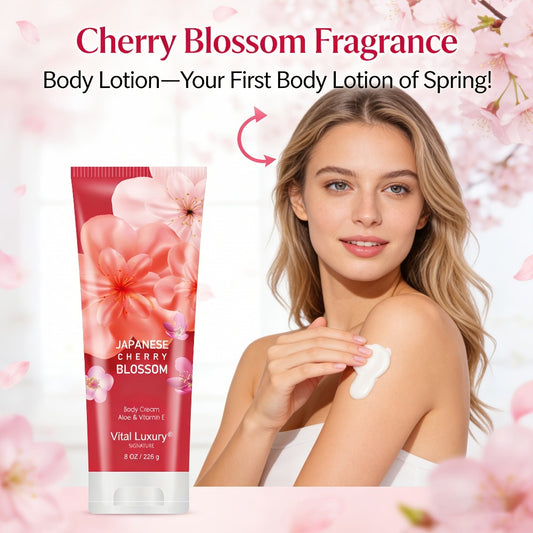 Cherry Blossoms Body Lotion Moisturizing Cream Non-sticky, Nourishing, Day & Night Skin Hydration Boost 12-hour Long-Lasting Moisture And Fragrance Body Care Ideal Gift For Women, A Gift For Her, Creamy Skincare Gift, Ideal For All Skin Types And Se
