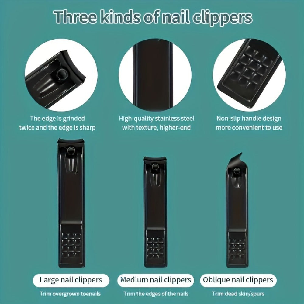 [Travel Portable Kit] 10/17/24pcs Nail And Pedicure Kit, Travel Portable Stainless Steel Nail Clippers And Knives Set, Including Ear Scoop, Foot Sharpening, Nail Clippers, Eyebrow Trimmer, With 1pc Nail File