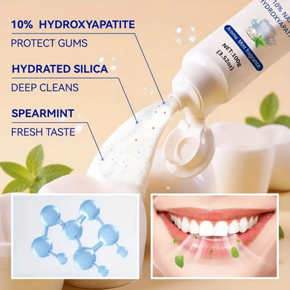 Hydroxyapatite Toothpaste 2-Pack, 10% HAp European Formula for Deep Cleaning & Brighter Smile, Minty Fresh Breath, Gentle on Gums, Fluoride-Free Dental Care for Women & Men, 100g/3.52oz Each